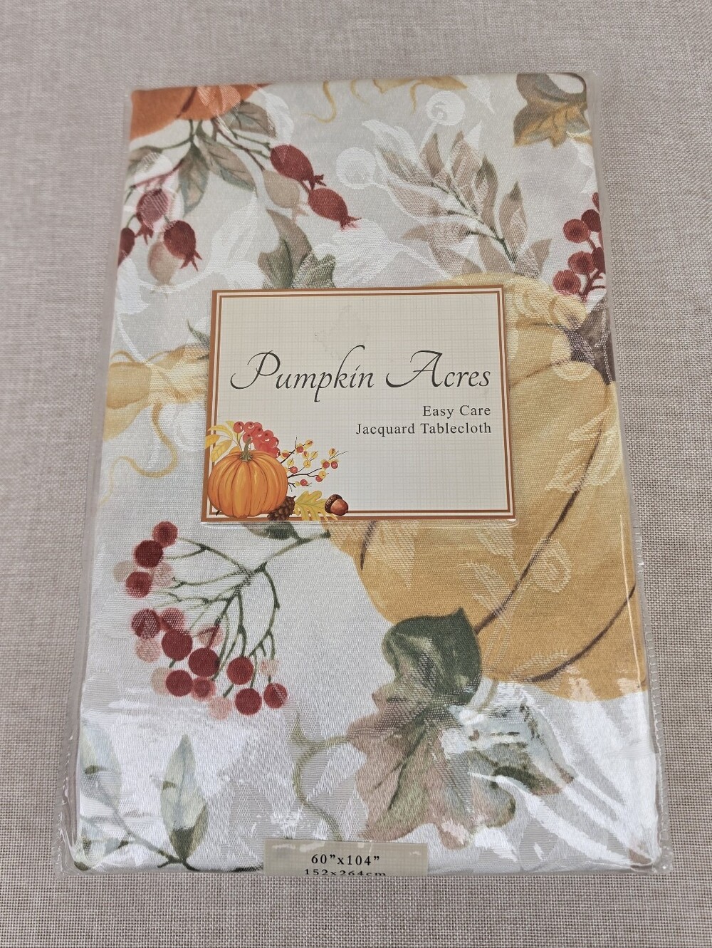 Pumpkin Acres Jacquard Tablecloth - Autumn Pumpkin & Berry Print 60" X 104" New
